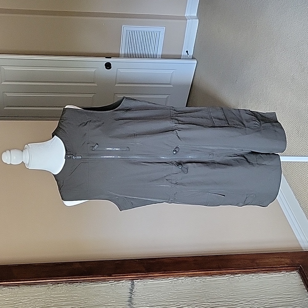 Olive green zip front romper